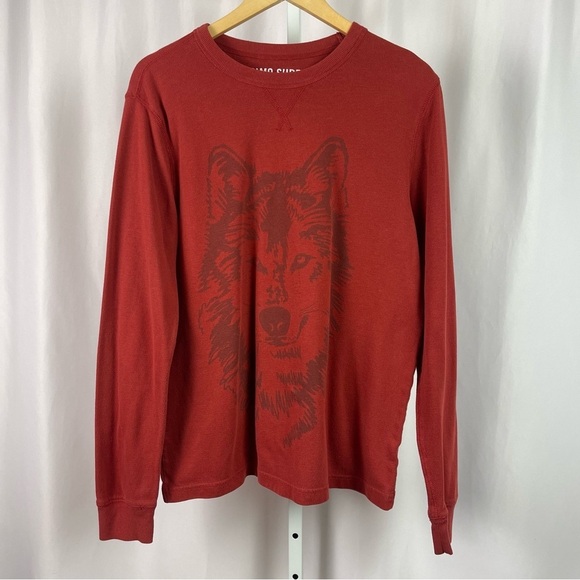 Mossimo Large Henley Wolf Graphic Thermal Long Sleeve Shirt Rust Burnt Orange - Picture 1 of 6